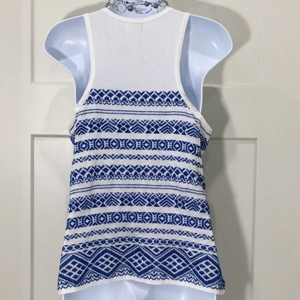 J. Crew white with blue embroidered tank top - Picture 4 of 6